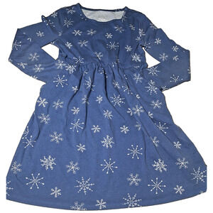 Wonder Nation Girl's Long Sleeved Blue Snowflake Pullover Dress w/ Side Pockets